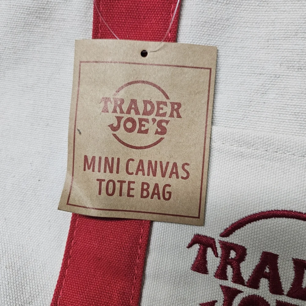 Trader Joe’s Canvas Mini Tote Bag Red with Pockets New NWT